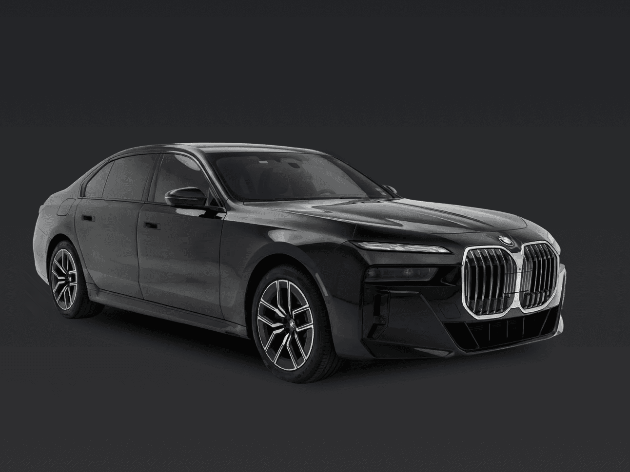 Side profile of a black BMW 7 Series luxury executive sedan.